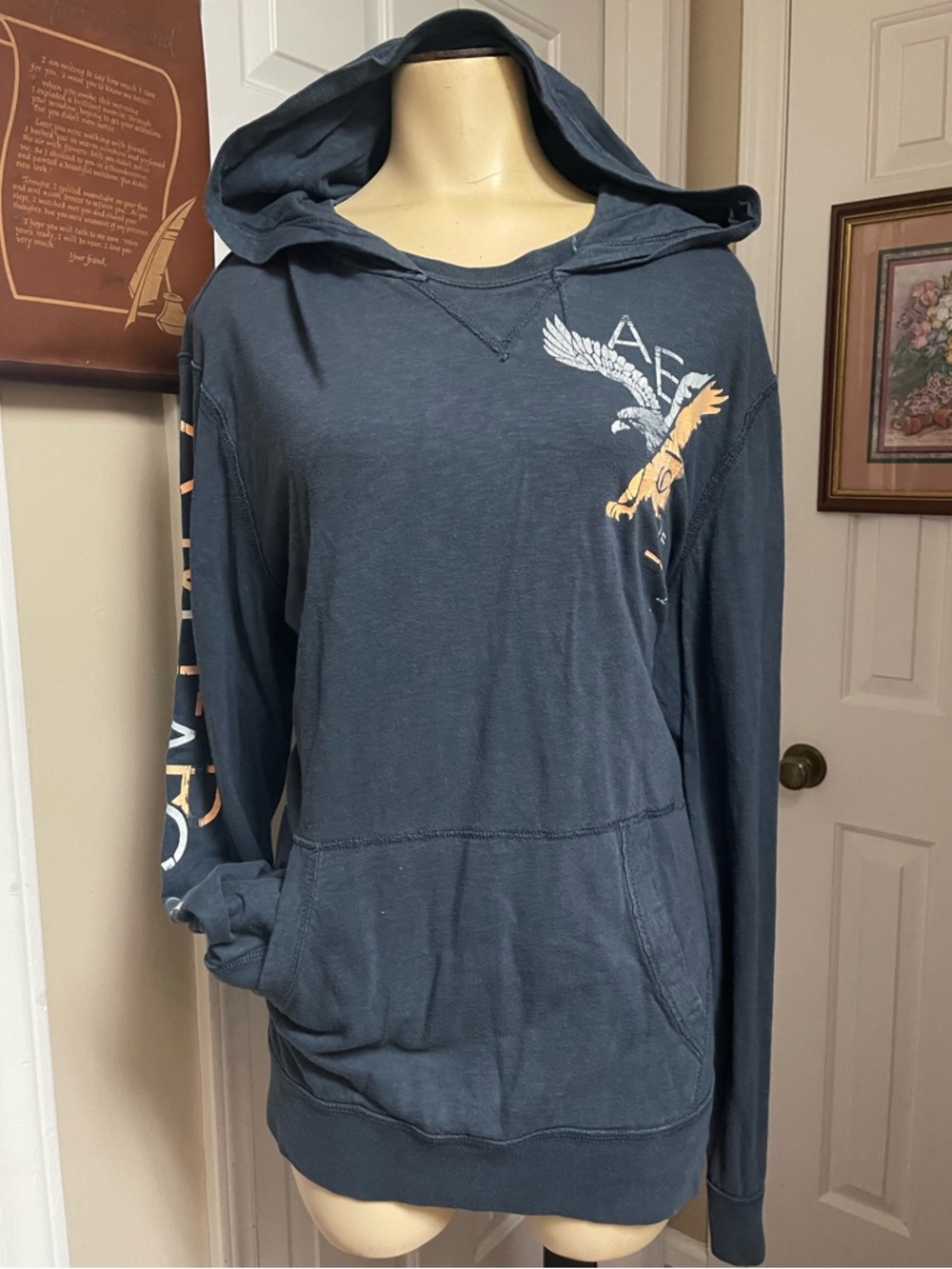 American Eagle Outfitters Navy Logo Athletic Fit Pullover